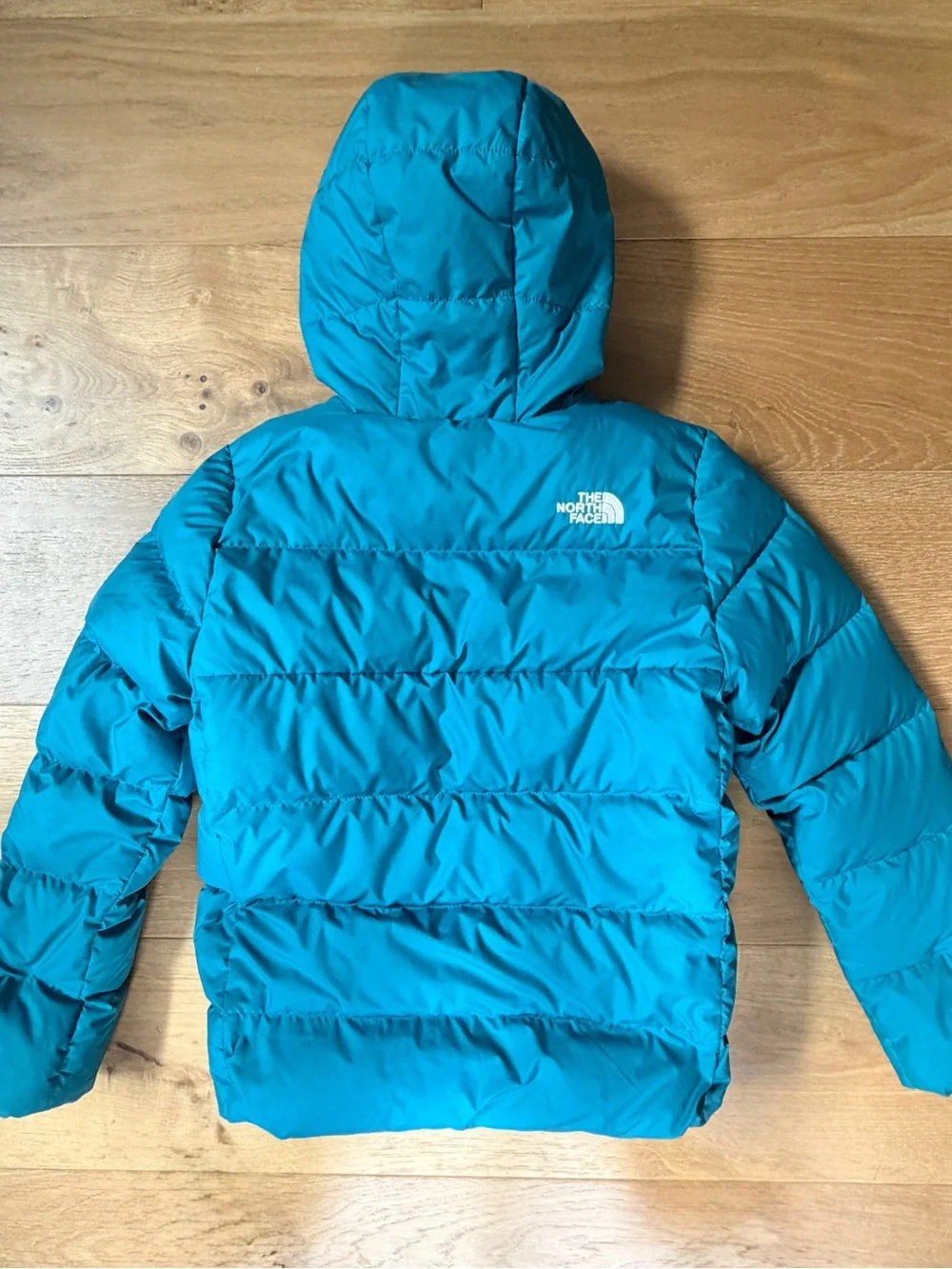 The North Face Youth 550 Down Fleece Lined Teal Blue Puffer Jacket Coat M 10/12